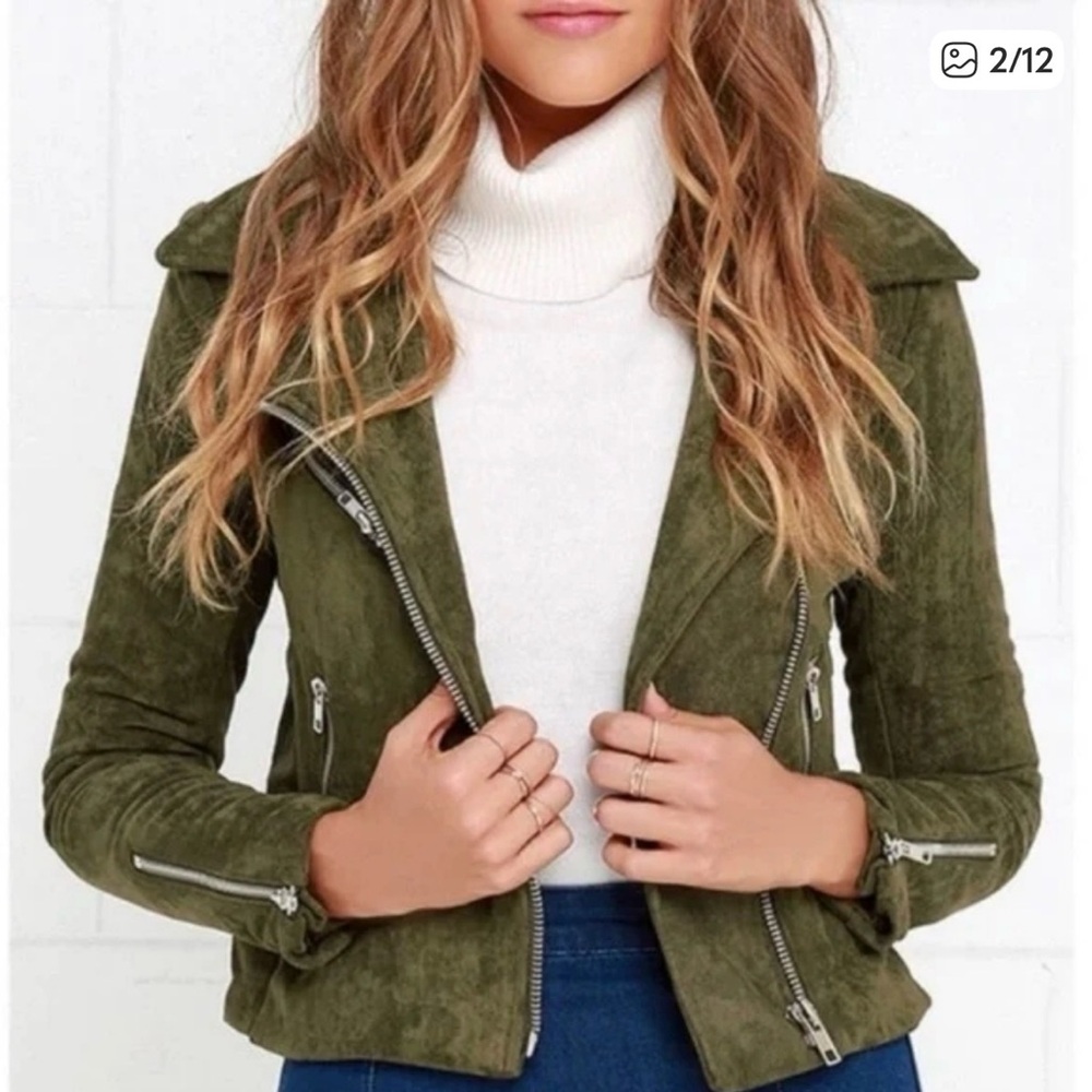 Blank NYC Olive Suede Moto Jacket